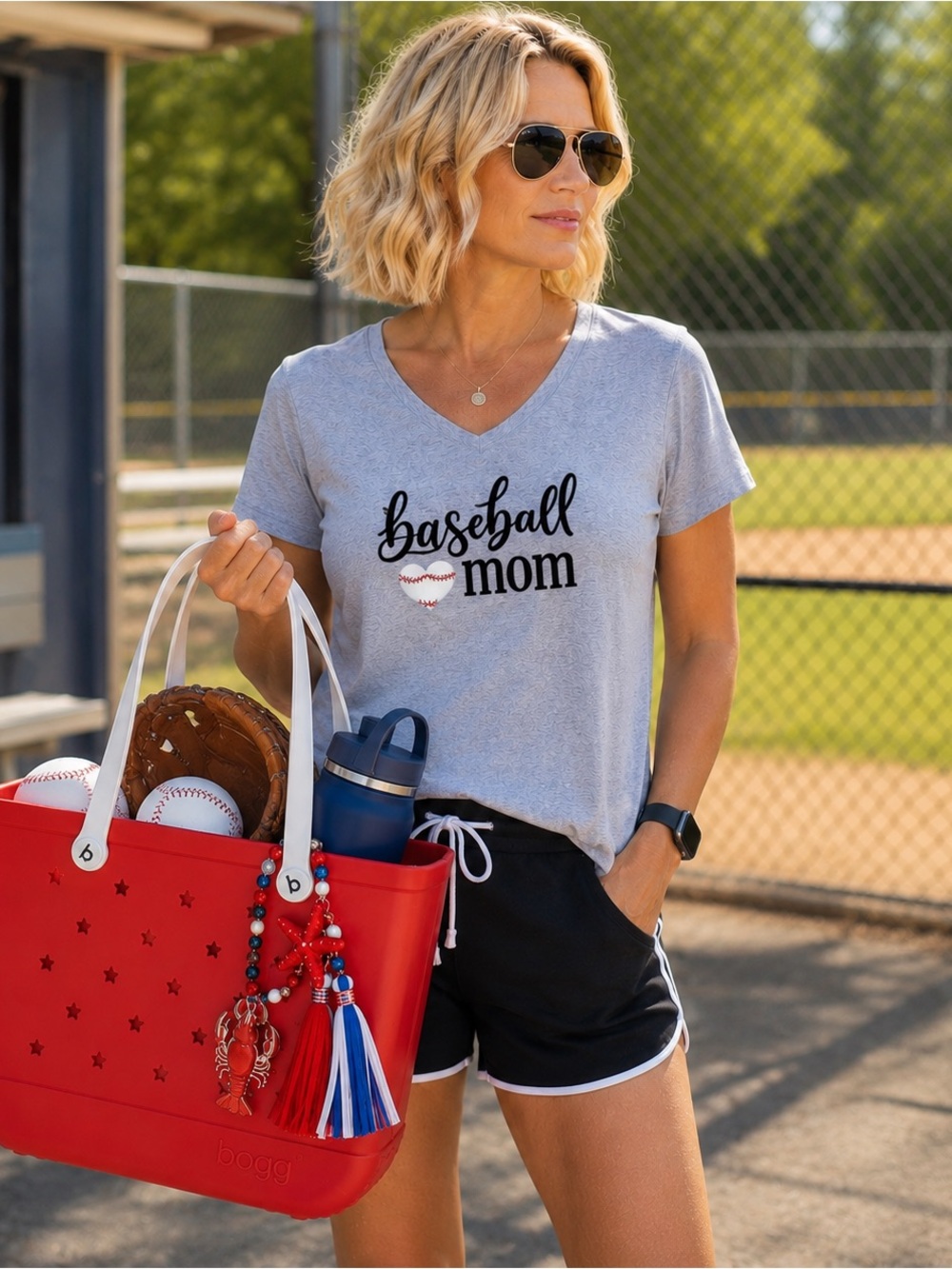 Baseball Mom Graphic Tee ⚾️❤️ Gildan Gray V-Neck Game Day Aesthetic Size Medium - Picture 2 of 4